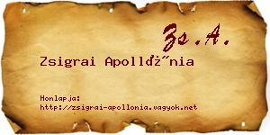 Zsigrai Apollónia névjegykártya